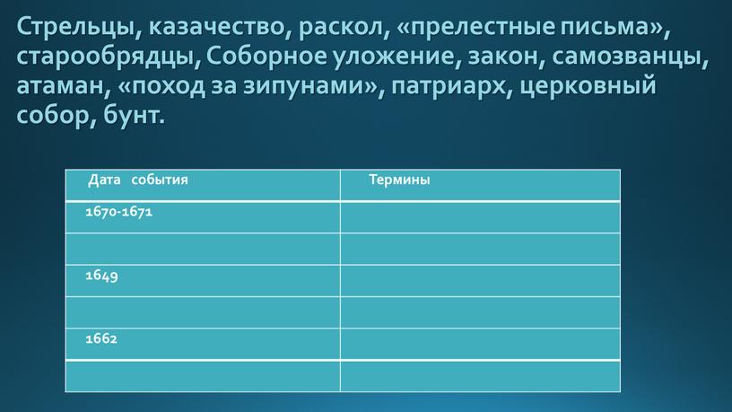 Стрельцы, казачество, раскол, «прелестные письма», старообрядцы,