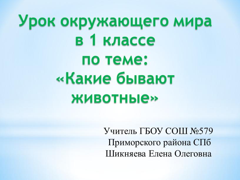 Урок окружающего мира в 1 классе по теме: «Какие бывают животные»