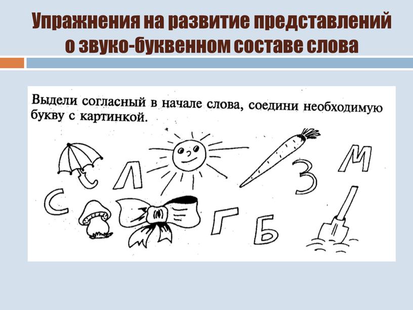 Упражнения на развитие представлений о звуко-буквенном составе слова