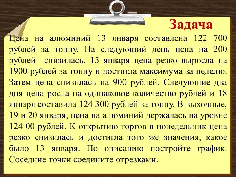 Задача Цена на алюминий 13 января составлена 122 700 рублей за тонну