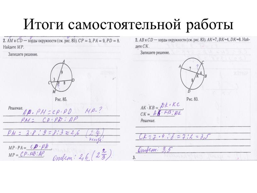 Итоги самостоятельной работы