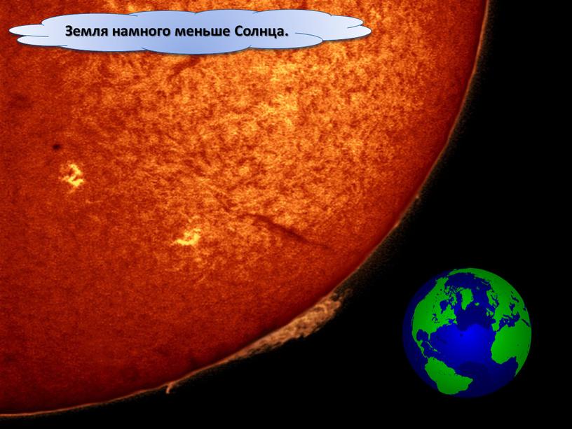 Земля намного меньше Солнца.