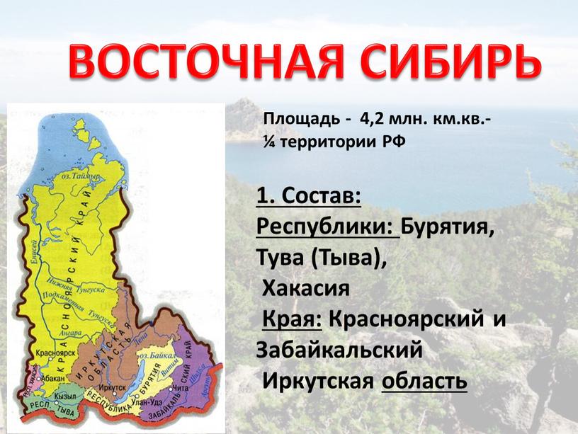 ВОСТОЧНАЯ СИБИРЬ 1. Состав: Республики: