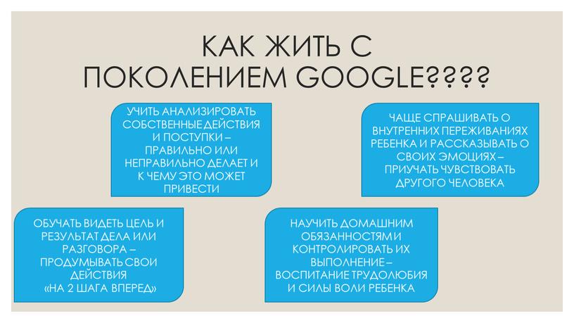 КАК ЖИТЬ С ПОКОЛЕНИЕМ GOOGLE????