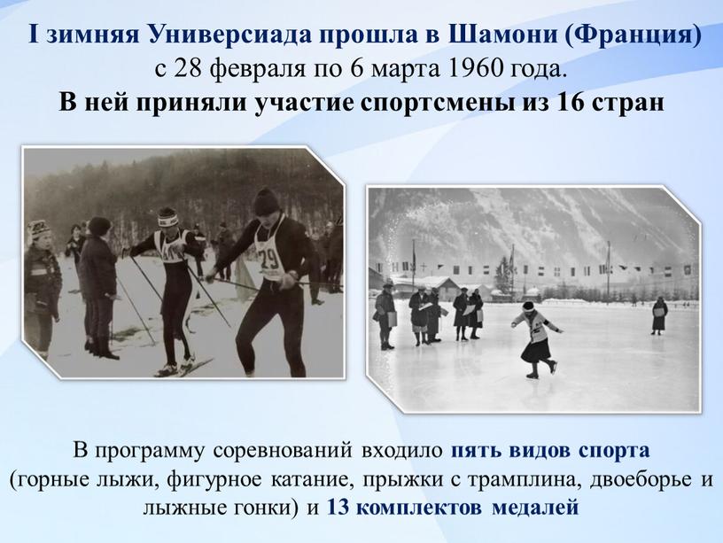 I зимняя Универсиада прошла в Шамони (Франция) с 28 февраля по 6 марта 1960 года