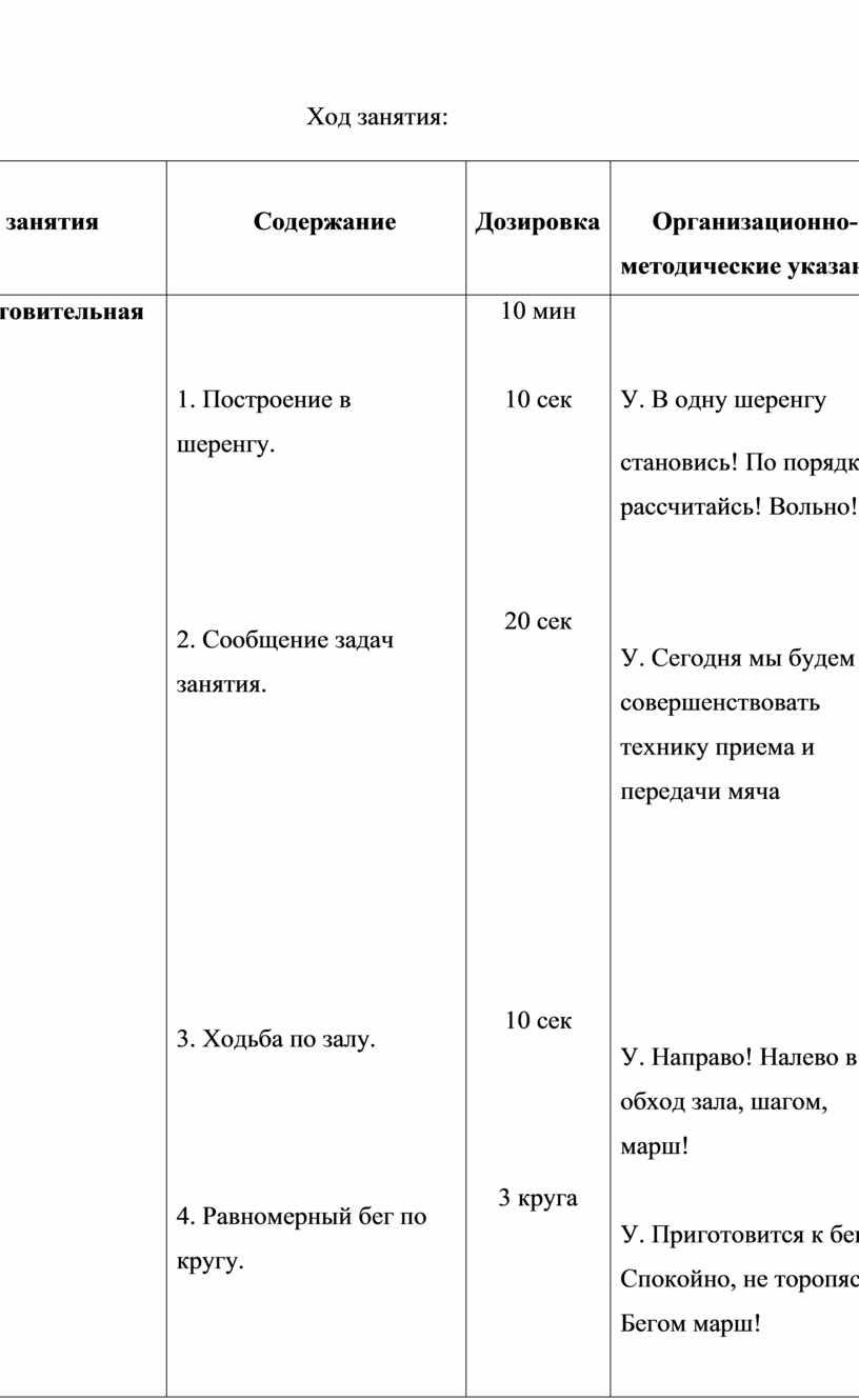 Ход занятия: Части занятия