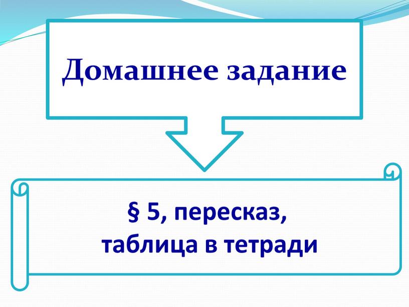 Домашнее задание § 5, пересказ, таблица в тетради
