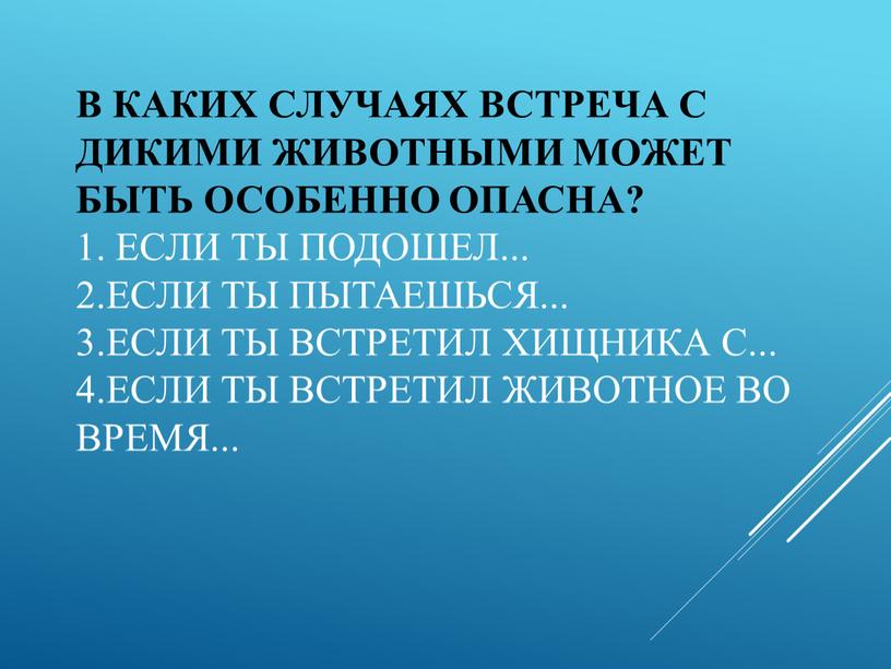 В каких случаях встреча с дикими животными может быть особенно опасна? 1