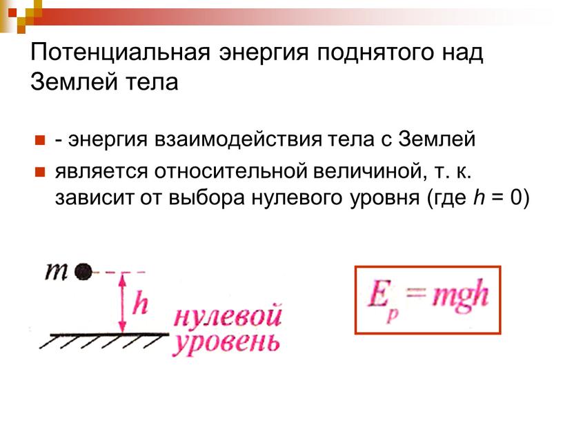 Потенциальная энергия поднятого над