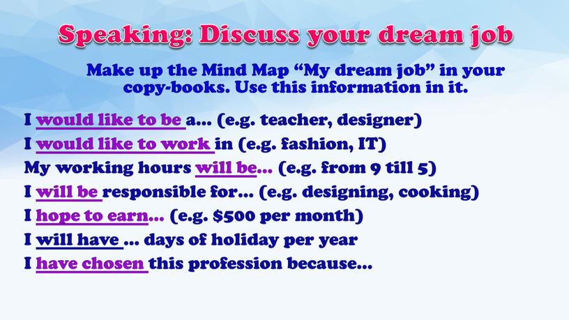 Speaking: Discuss your dream job
