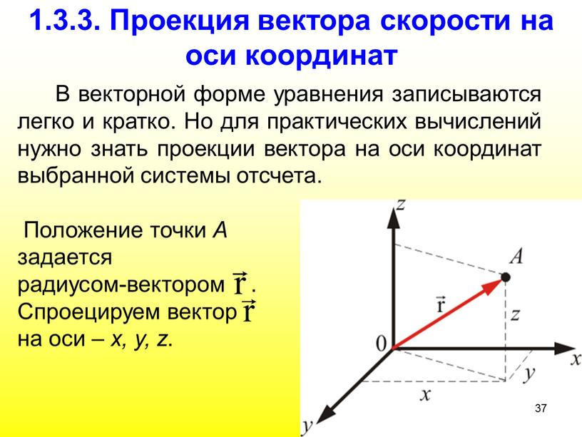 Проекция вектора скорости на оси координат