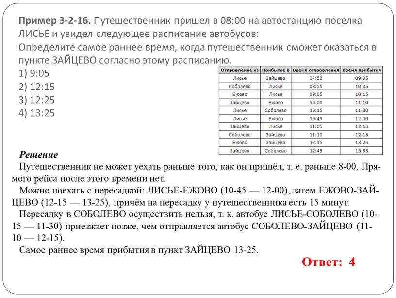 Пример 3-2-16. Пу­те­ше­ствен­ник при­шел в 08:00 на ав­то­стан­цию по­сел­ка