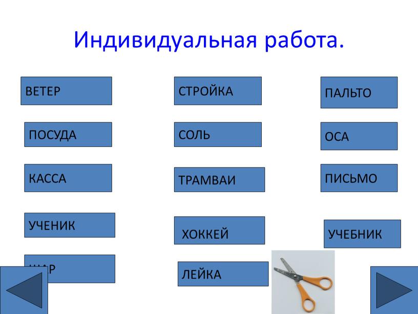 Индивидуальная работа. ВЕТЕР ПОСУДА