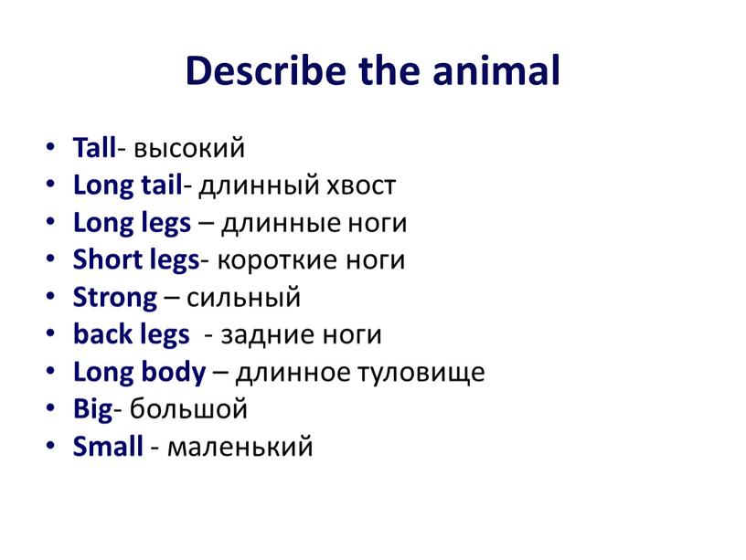 Describe the animal Tall - высокий