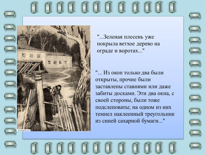 Зеленая плесень уже покрыла ветхое дерево на ограде и воротах