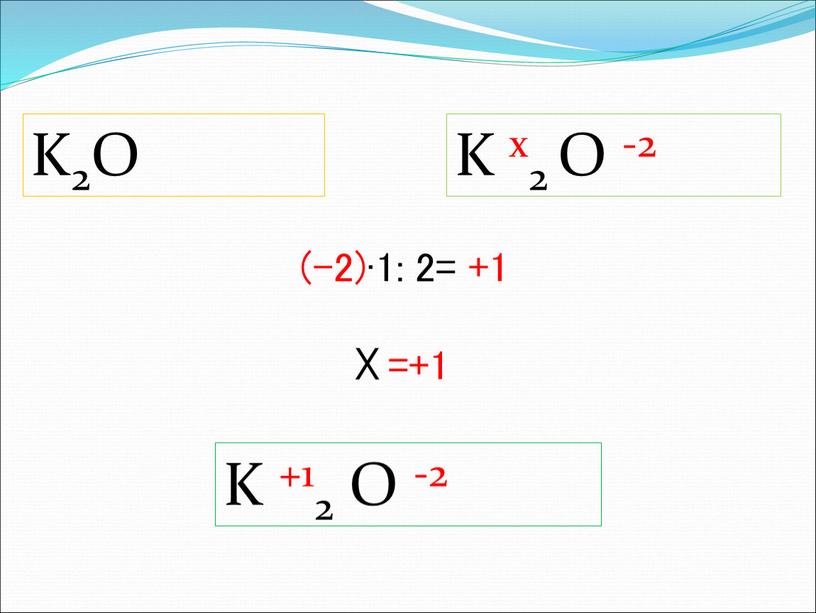 K2O K x2 O -2 (-2)∙1: 2= +1