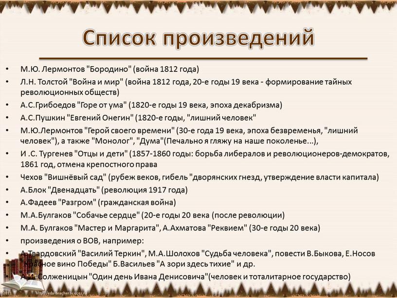 Список произведений М.Ю. Лермонтов "Бородино" (война 1812 года)