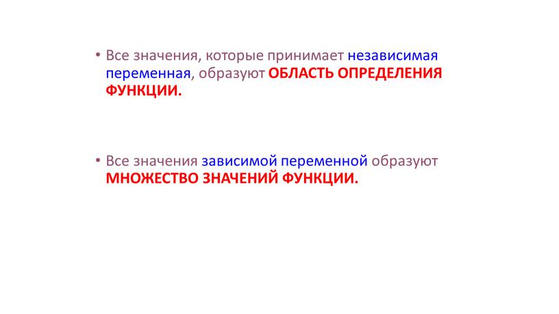 Все значения, которые принимает независимая переменная, образуют