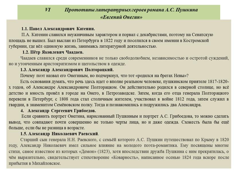 VI Прототипы литературных героев романа