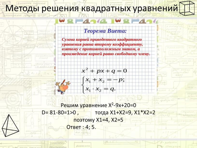 Методы решения квадратных уравнений