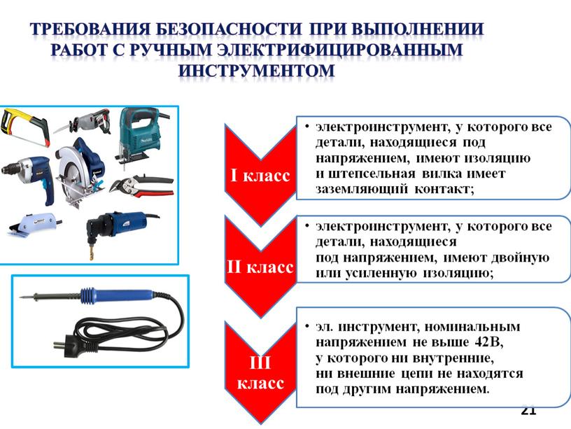 Требования безопасности при выполнении работ с ручным электрифицированным инструментом