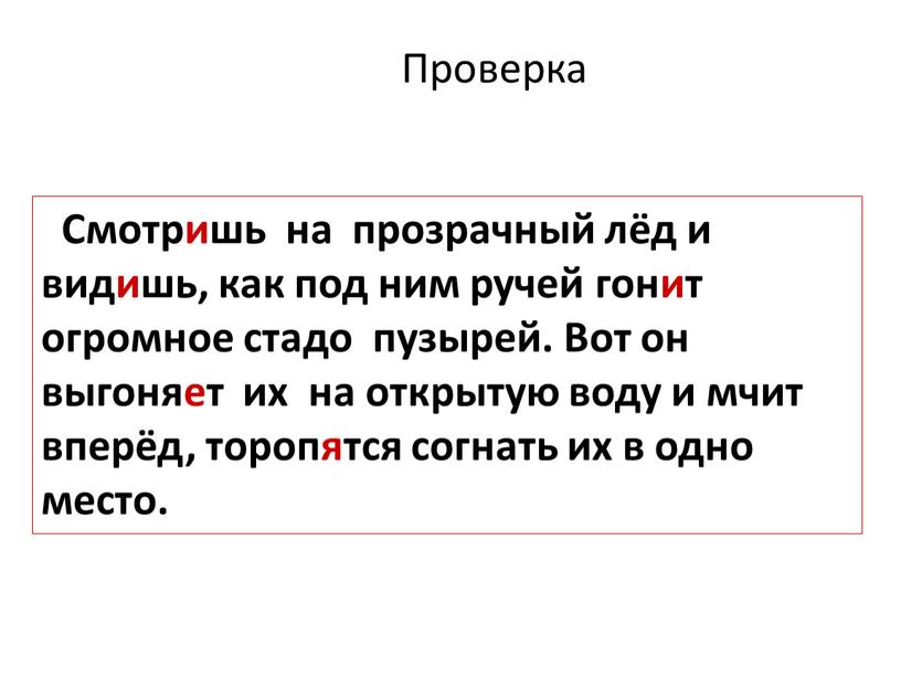 Проверка Смотришь на прозрачный лёд и видишь, как под ним ручей гонит огромное стадо пузырей