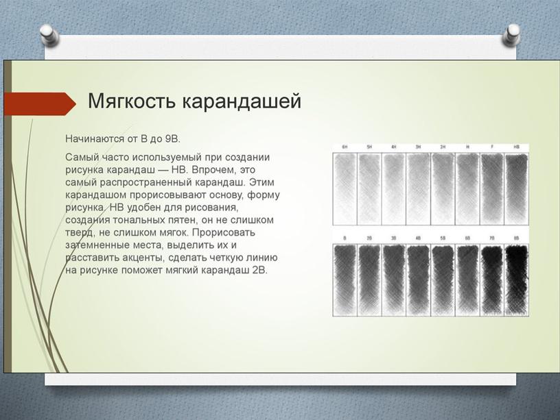 Презентация. Основные градации мягкости карандашей.