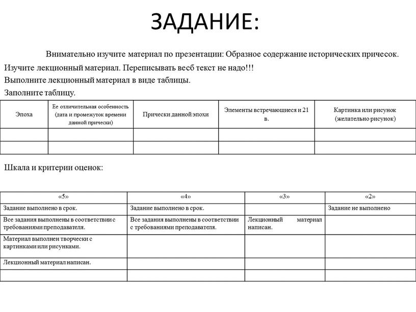 ЗАДАНИЕ: Внимательно изучите материал по презентации: