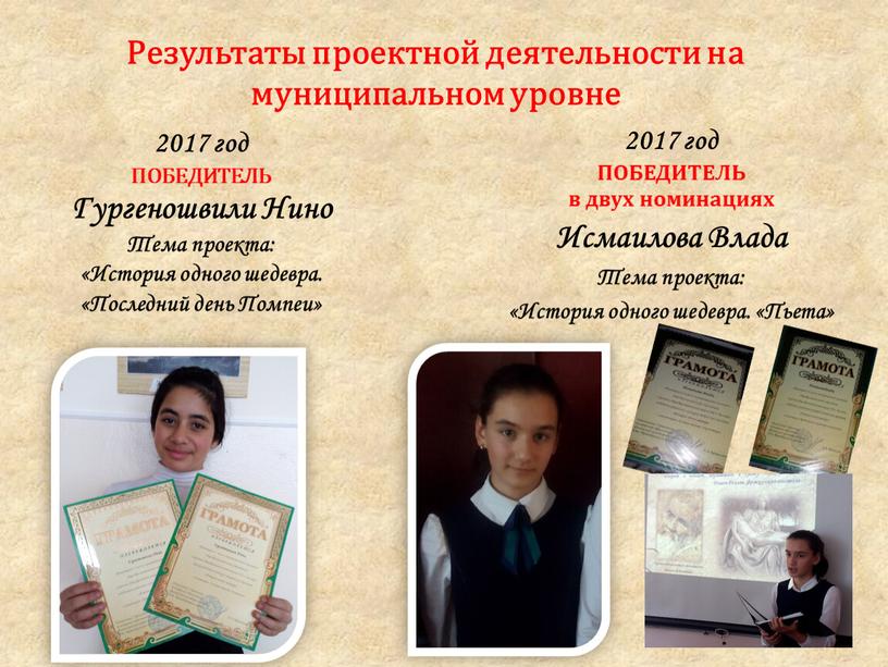 Результаты проектной деятельности на муниципальном уровне 2017 год