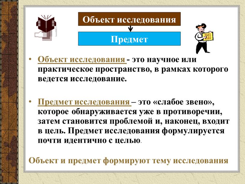 Объект исследования - это научное или практическое пространство, в рамках которого ведется исследование