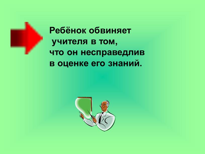 Ребёнок обвиняет учителя в том, что он несправедлив в оценке его знаний