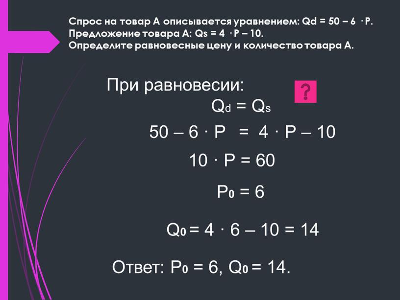 Р = 4 · Р – 10 Спрос на товар