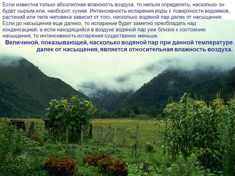 Если известна только абсолютная влажность воздуха, то нельзя определить, насколько он будет сырым или, наоборот, сухим