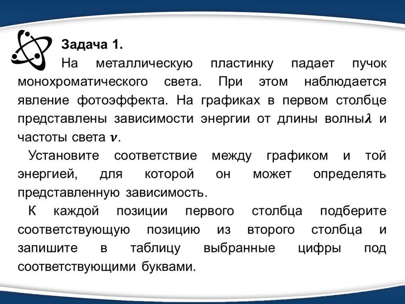 Задача 1. На металлическую пластинку падает пучок монохроматического света