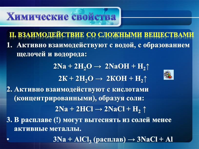 Химические свойства II. Взаимодействие со сложными веществами