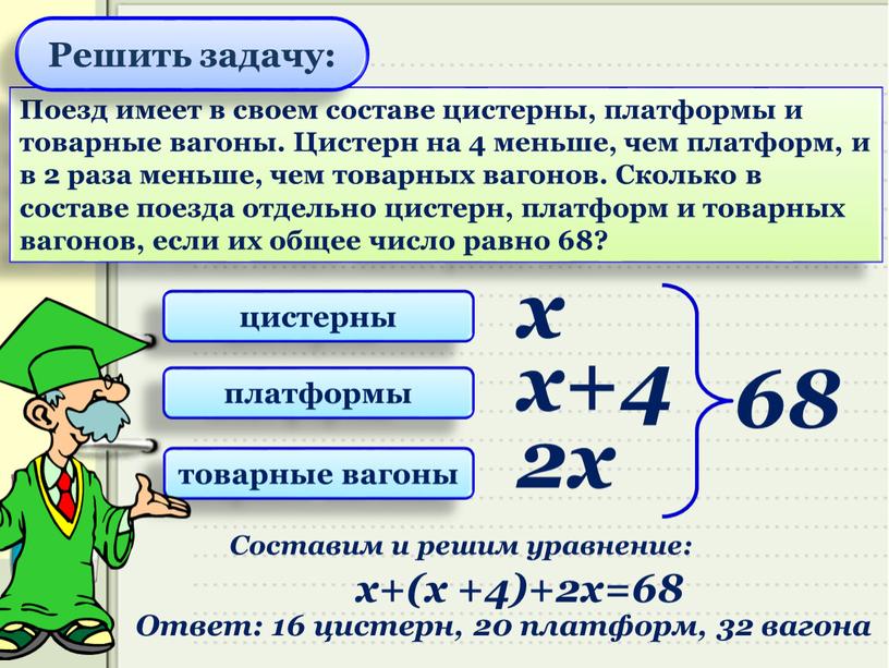 Поезд имеет в своем составе цистерны, платформы и товарные вагоны