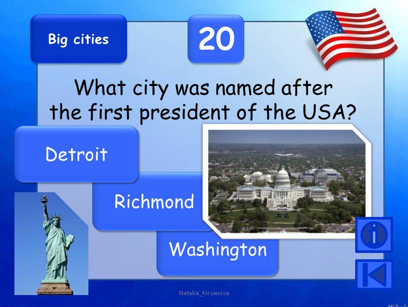 Big cities 20 What city was named after the first president of the