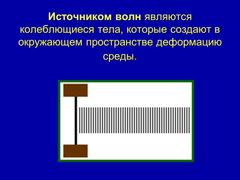 Источником волн являются колеблющиеся тела, которые создают в окружающем пространстве деформацию среды