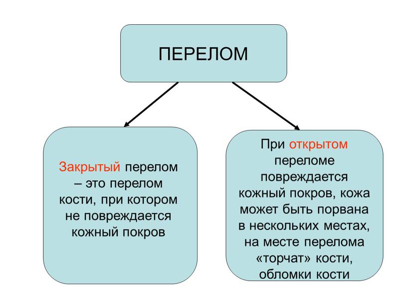 ПЕРЕЛОМ Закрытый перелом – это перелом кости, при котором не повреждается кожный покров