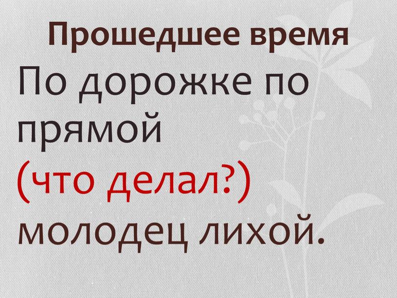 Прошедшее время По дорожке по прямой (что делал?) молодец лихой