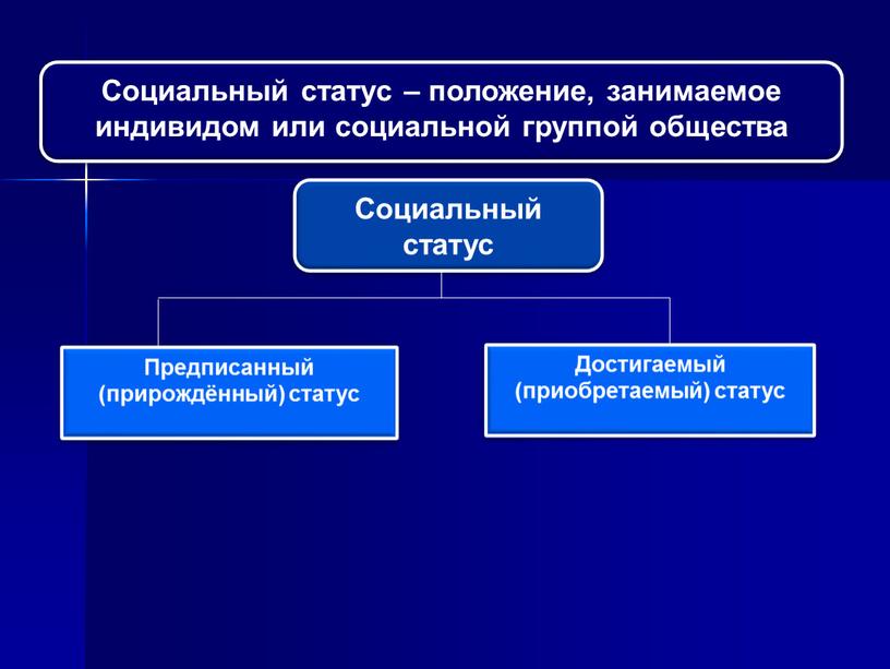 Социальный статус – положение, занимаемое индивидом или социальной группой общества