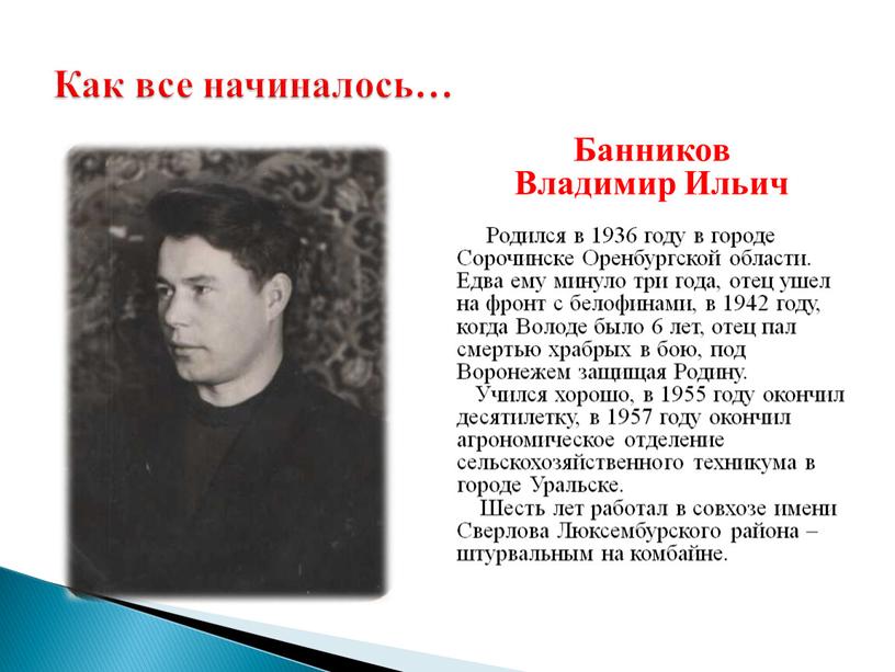 Банников Владимир Ильич Родился в 1936 году в городе