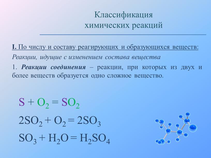 I. По числу и составу реагирующих и образующихся веществ: