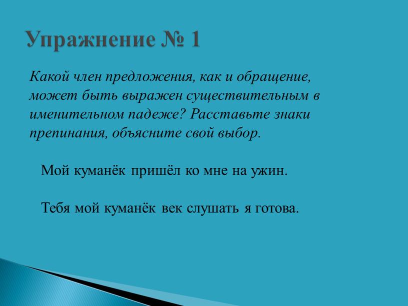 Какой член предложения, как и обращение, может быть выражен существительным в именительном падеже?