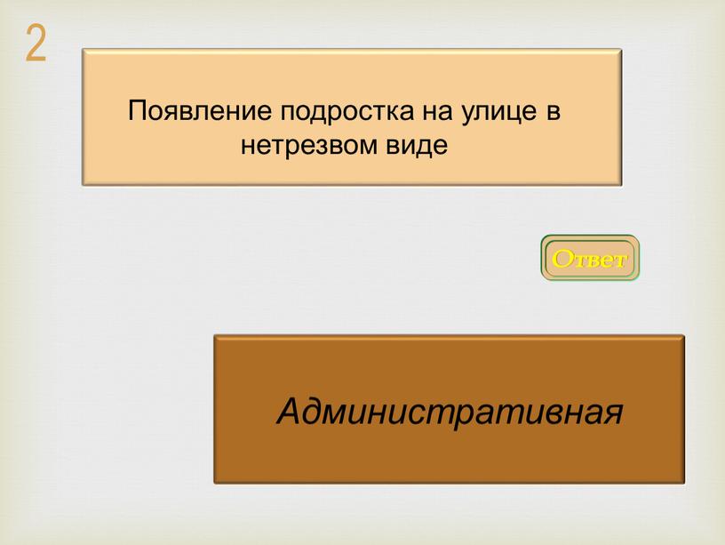 Ответ Административная Появление подростка на улице в нетрезвом виде