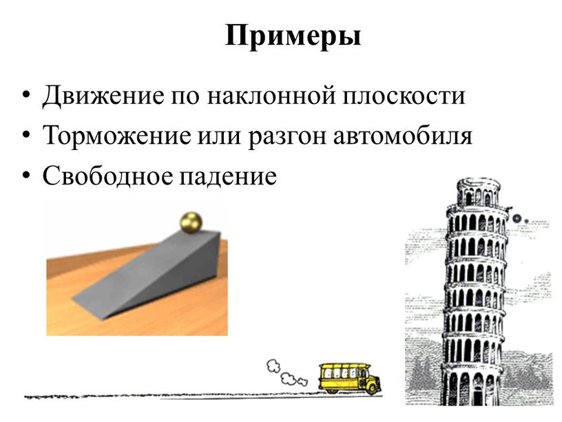 Примеры Движение по наклонной плоскости