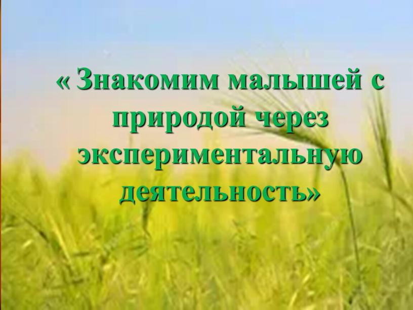 Знакомим малышей с природой через экспериментальную деятельность»