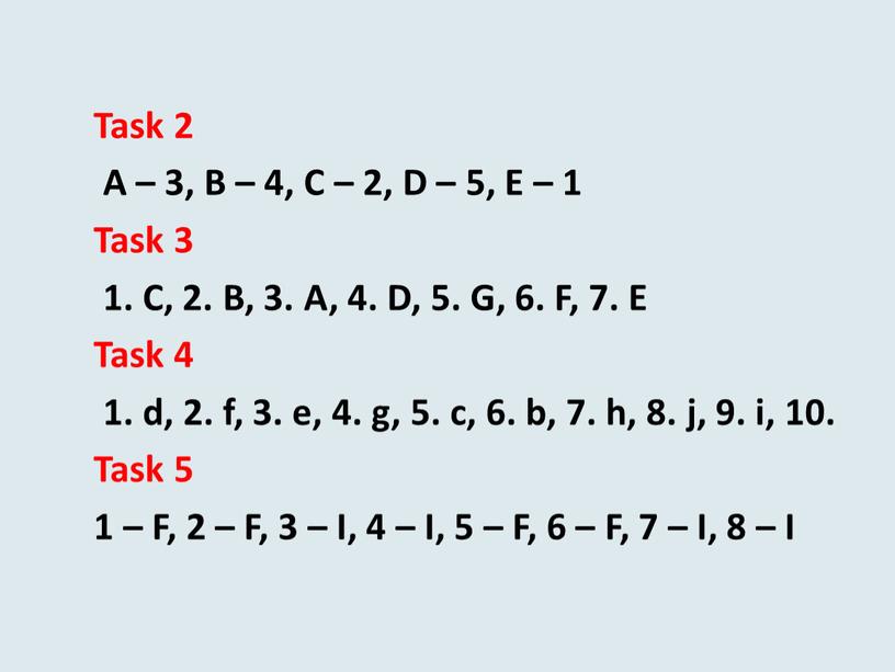 Task 2 A – 3, B – 4, C – 2, D – 5,