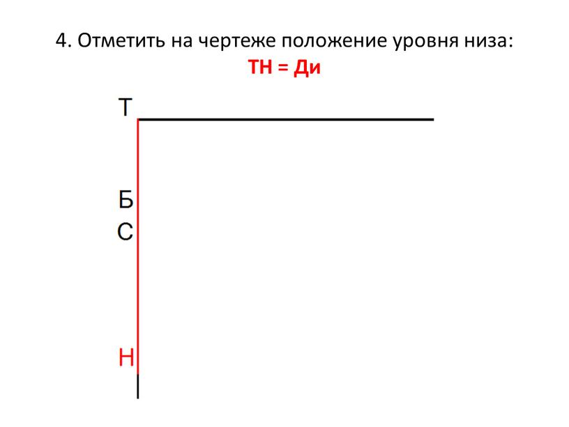 Отметить на чертеже положение уровня низа: