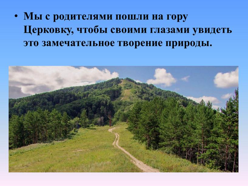 Мы с родителями пошли на гору Церковку, чтобы своими глазами увидеть это замечательное творение природы